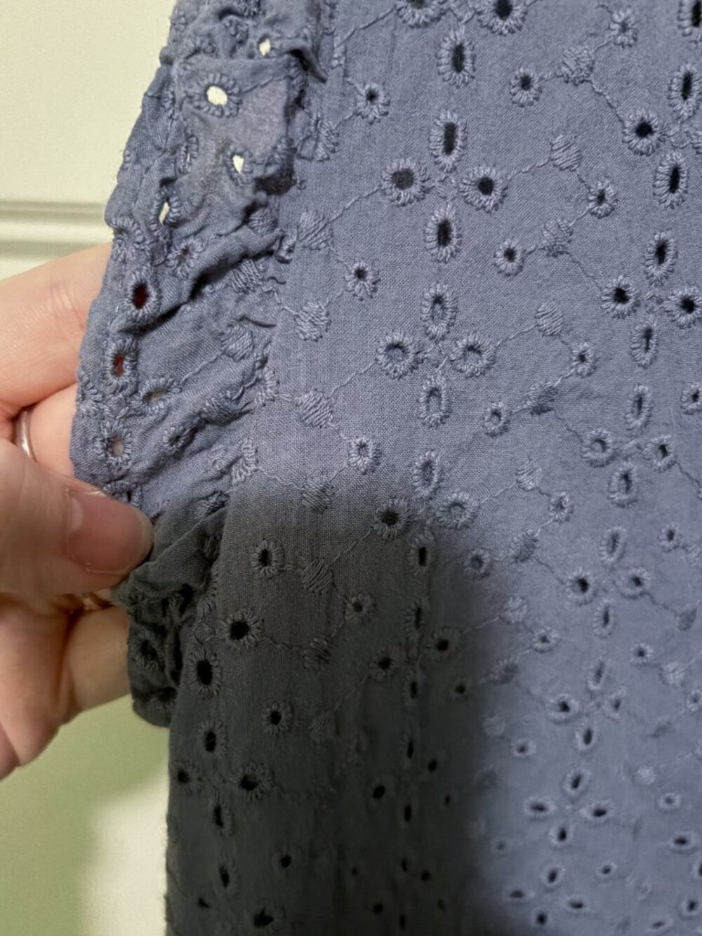 Knox Rose - XL Ruffle Short Sleeve Eyelet Lined A-Line Dress - Blue - Picture 6 of 8